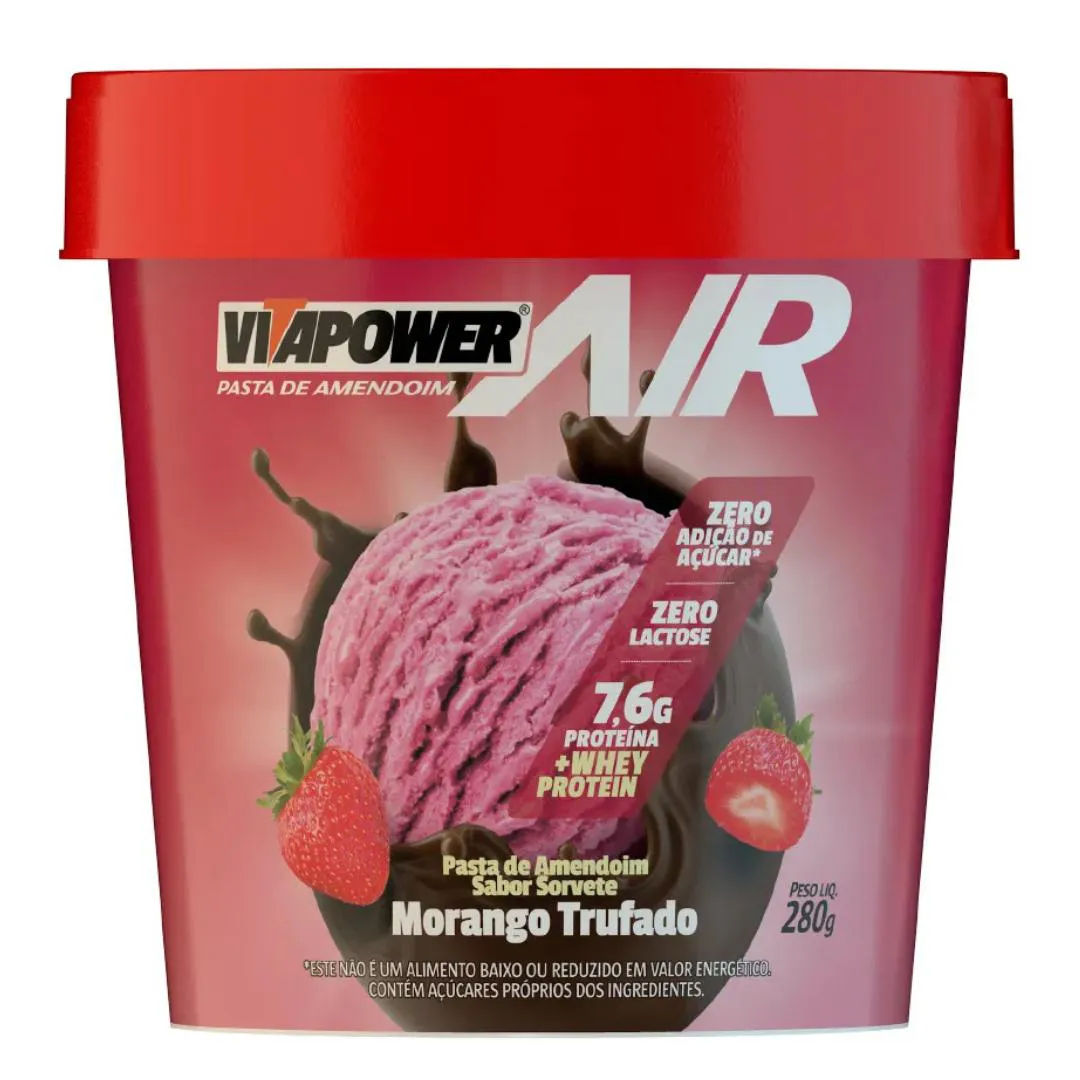 PASTA DE AMENDOIM VITAPOWER AIR POTE 280G SABOR SORVETE MORANGO TRUFADO