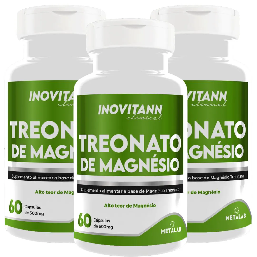 MAGNéSIO TREONATO 500MG FóRMULA EXCLUSIVA KIT 3 POTES-180CP - SEM SABOR