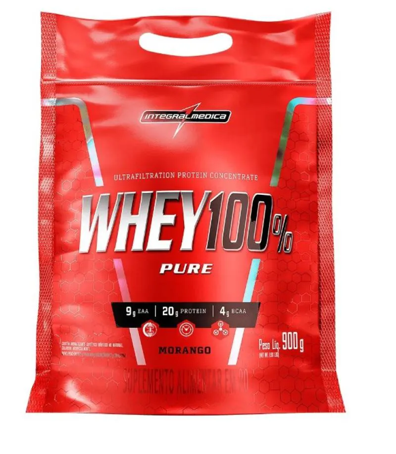 WHEY 100% PURE 900G - MORANGO  - INTEGRALMéDICA
