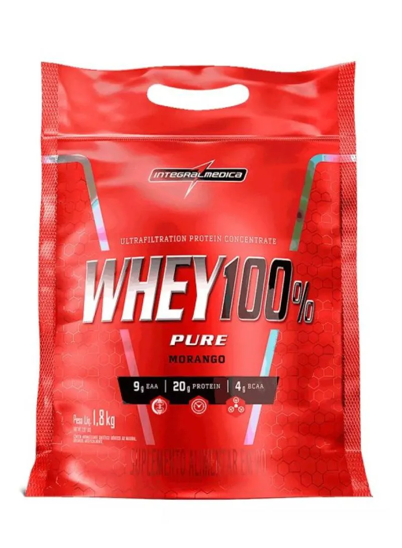 WHEY 100% PURE POUCH 1,8KG MORANGO INTEGRALMéDICA