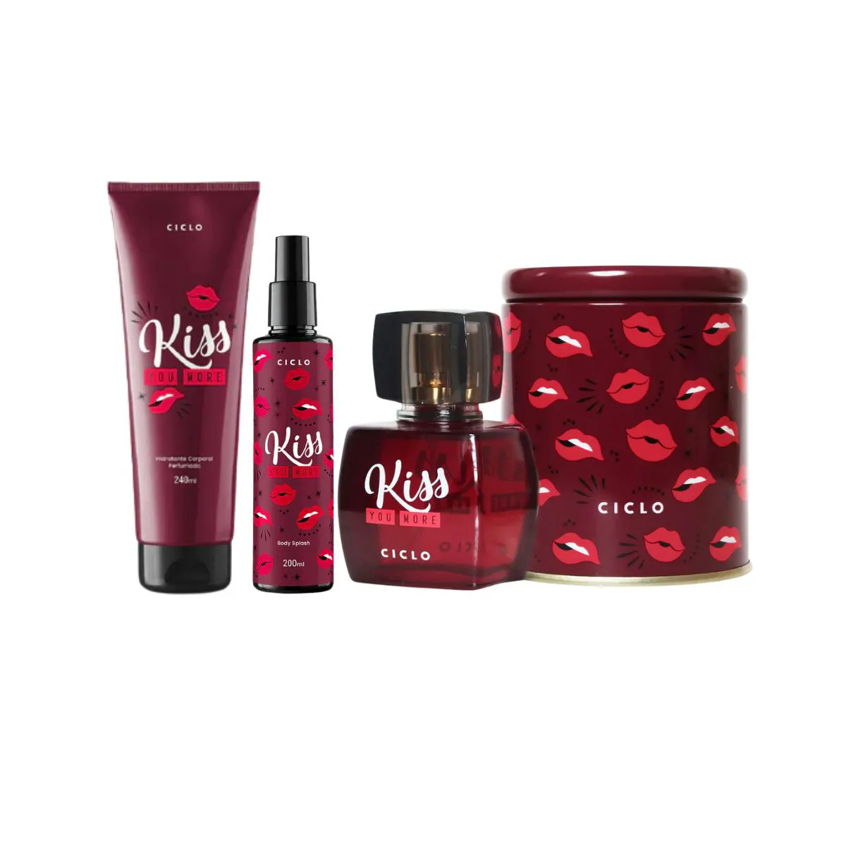 KIT DEO COLôNIA KISS YOU MORE 50ML LATA + CREME + BODY CICLO