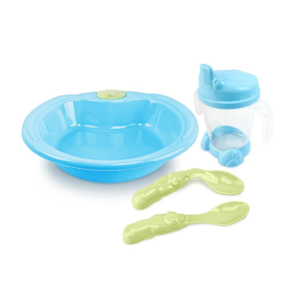 KIT ALIMENTçãO: PRATO, PORTA SUCO E COLHERES - AZUL - ADOLETA