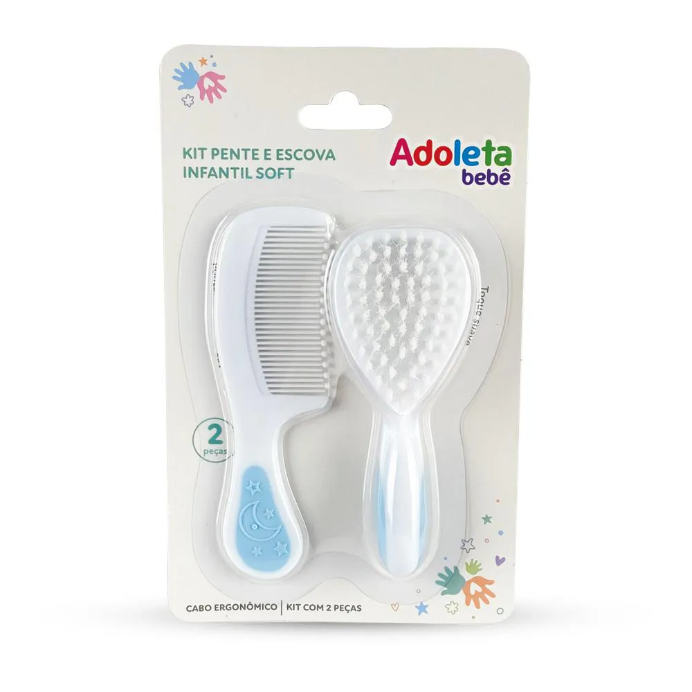 KIT PENTE E ESCOVA INFANTIL SOFT AZUL - ADOLETA