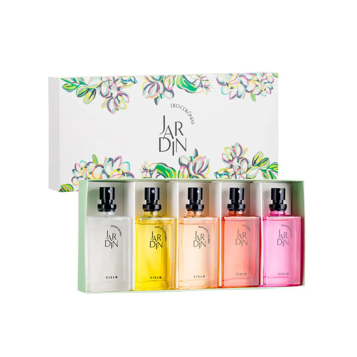 ESTOJO KIT COM 5 MINI PERFUMES CICLO JARDIM 25ML CADA