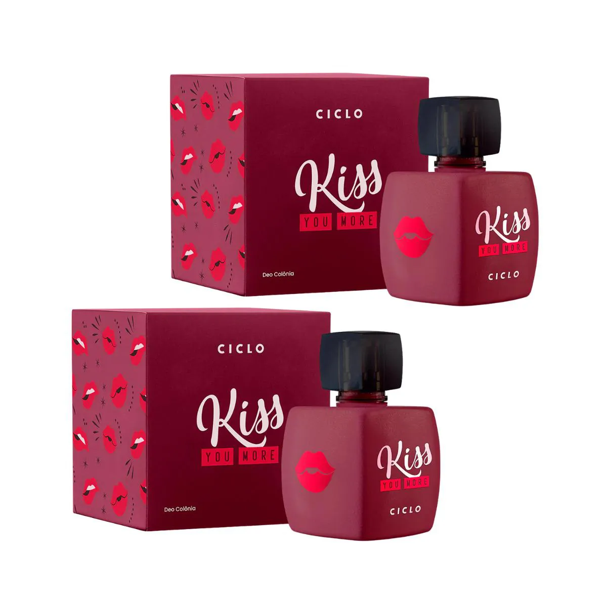 KIT 2UN PERFUMES DEO COLôNIA KISS YOU MORE 100ML CAIXA CICLO