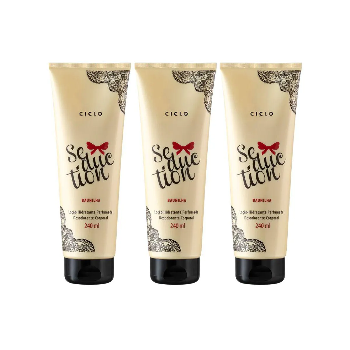 KIT 3UN HIDRATANTE CORPORAL SEDUCTION CICLO COSMéTICOS 240ML