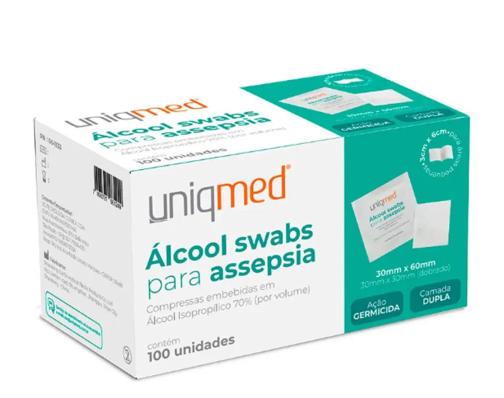 LENçO UMEDECIDO EM ALCOOL PARA ASSEPSIA (CAIXA COM 100 UNIDADES) - UNIQMED