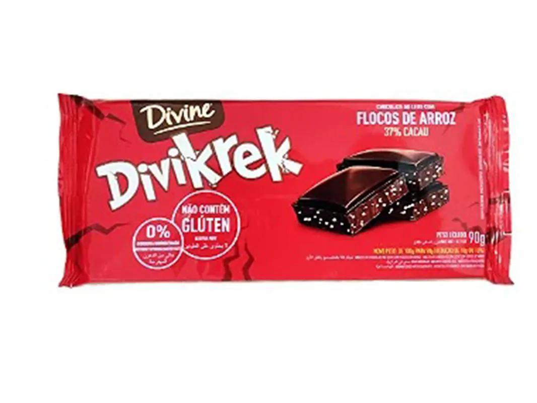 BARRA DE CHOCOLATE AO LEITE COM FLOCOS DIVIKREK SG DIVINE 90G