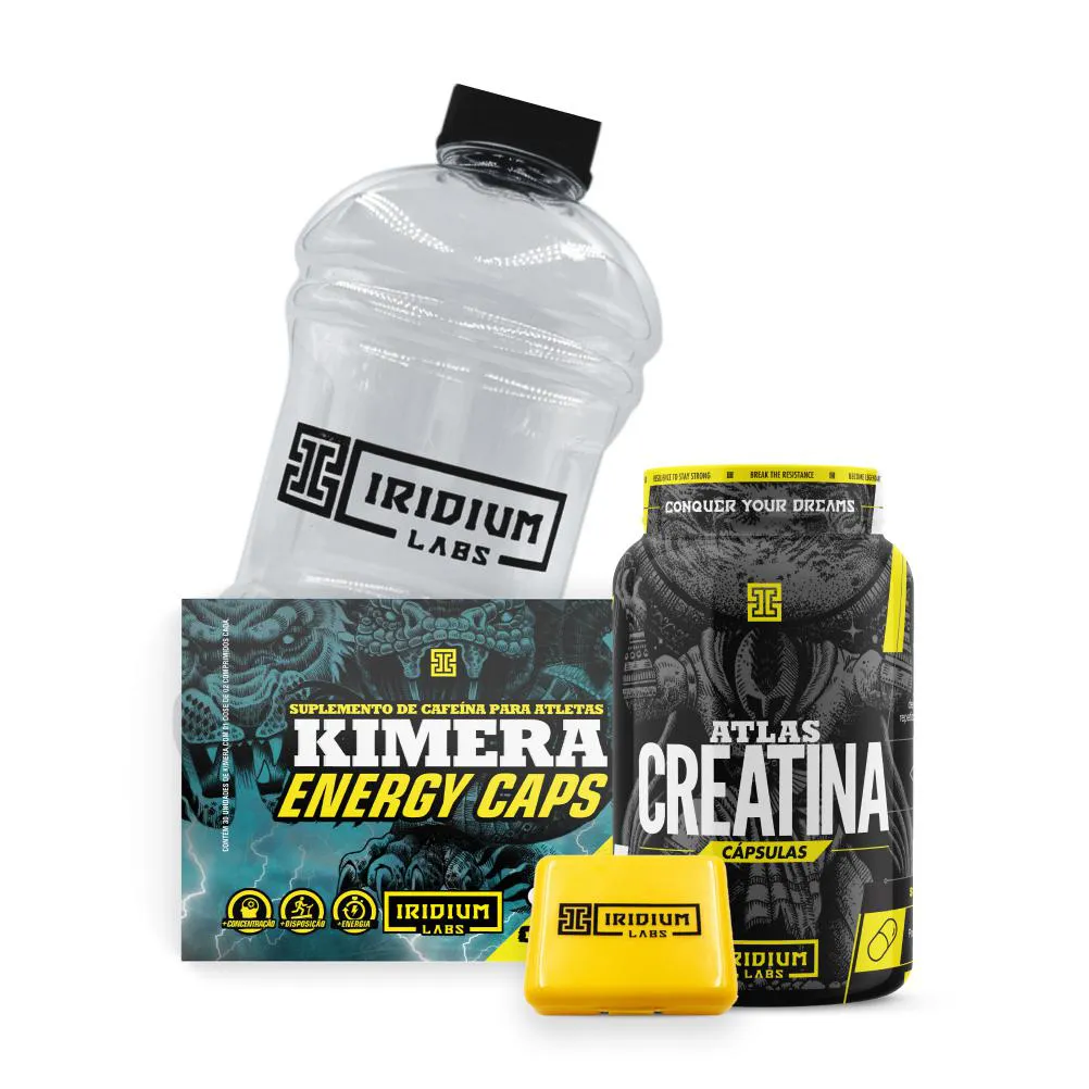 KIT ATLAS CREATINA 60 CAPS  + GALãO 1L + PORTA CAPS + KIMERA ENERGY CAPS (UNITARIO)