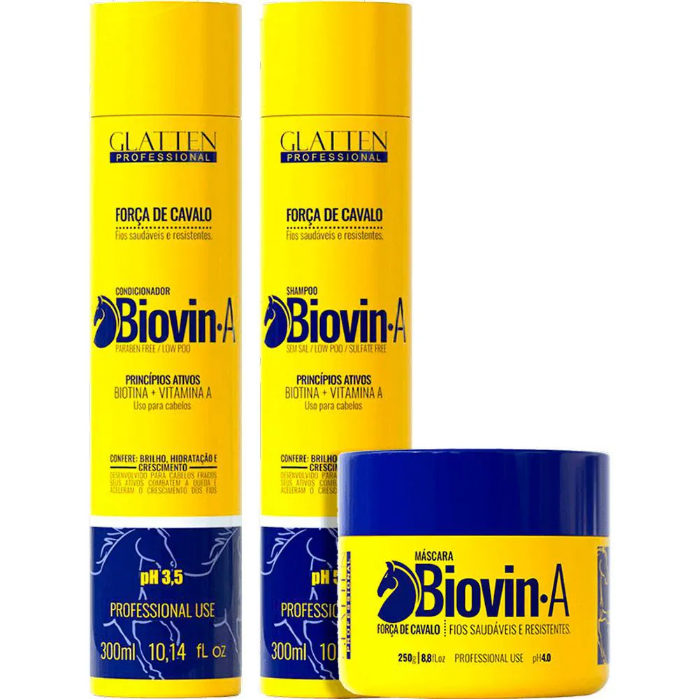 GLATTEN BIOVIN A - KIT DE CRESCIMENTO BIOTINA + VITAMINA A TRIO (3 PRODUTOS)