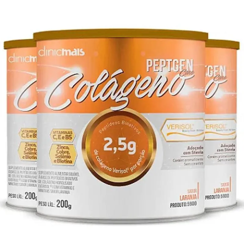 KIT 3 COLáGENO VERISOL CLINICMAIS 200G LARANJA
