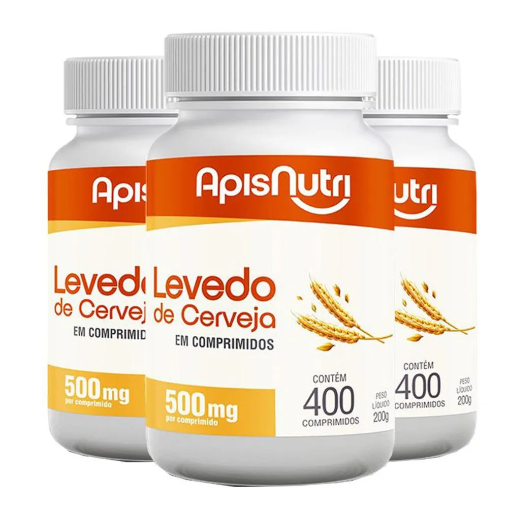 KIT 3 LEVEDO DE CERVEJA APISNUTRI 400 COMPRIMIDOS 500MG