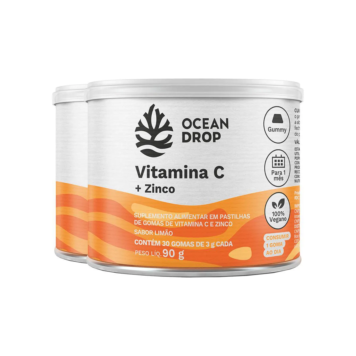 KIT 2 VITAMINA C + ZINCO OCEAN DROP 30 GOMAS SABOR LIMãO
