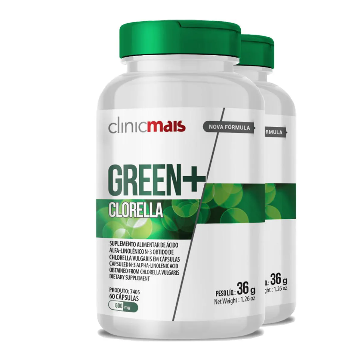 KIT 2 CLORELLA GREEN 600MG CLINIC MAIS 60 CáPSULAS