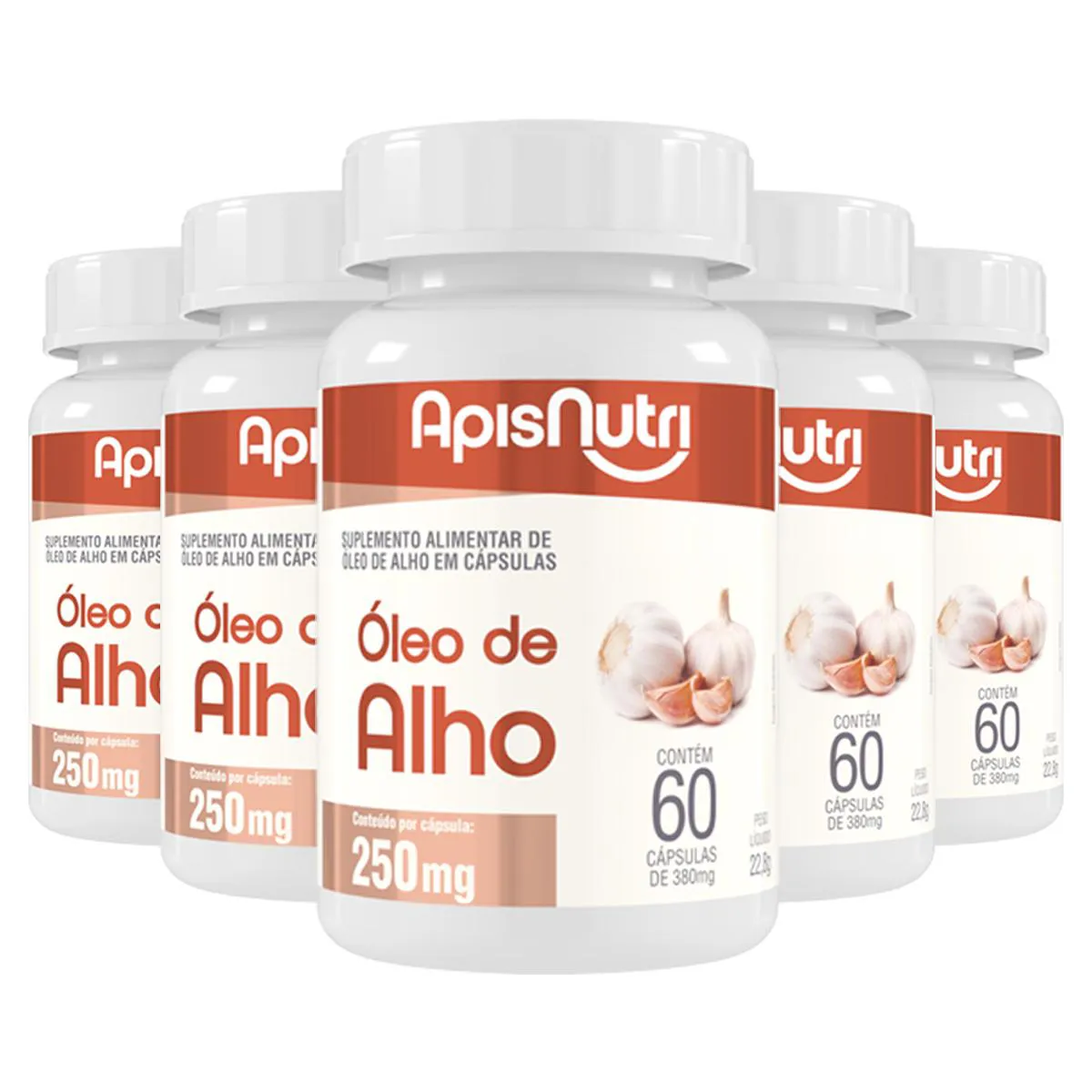 KIT 5 ÓLEO DE ALHO APISNUTRI 60 CáPSULAS