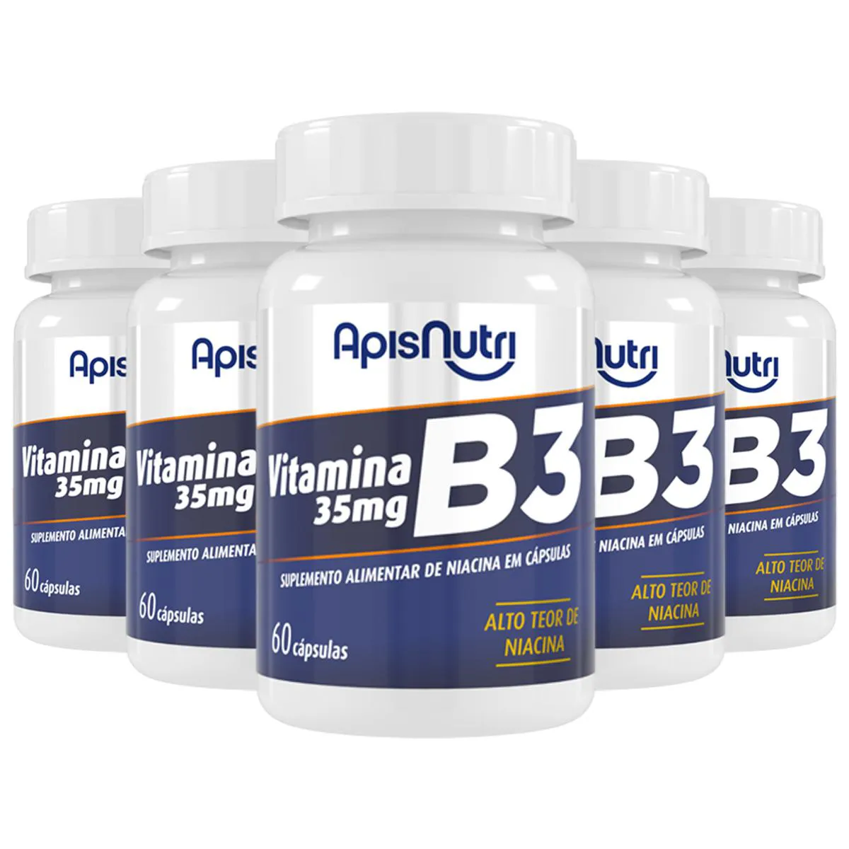 KIT 5 VITAMINA B3 APISNUTRI 60 CáPSULAS