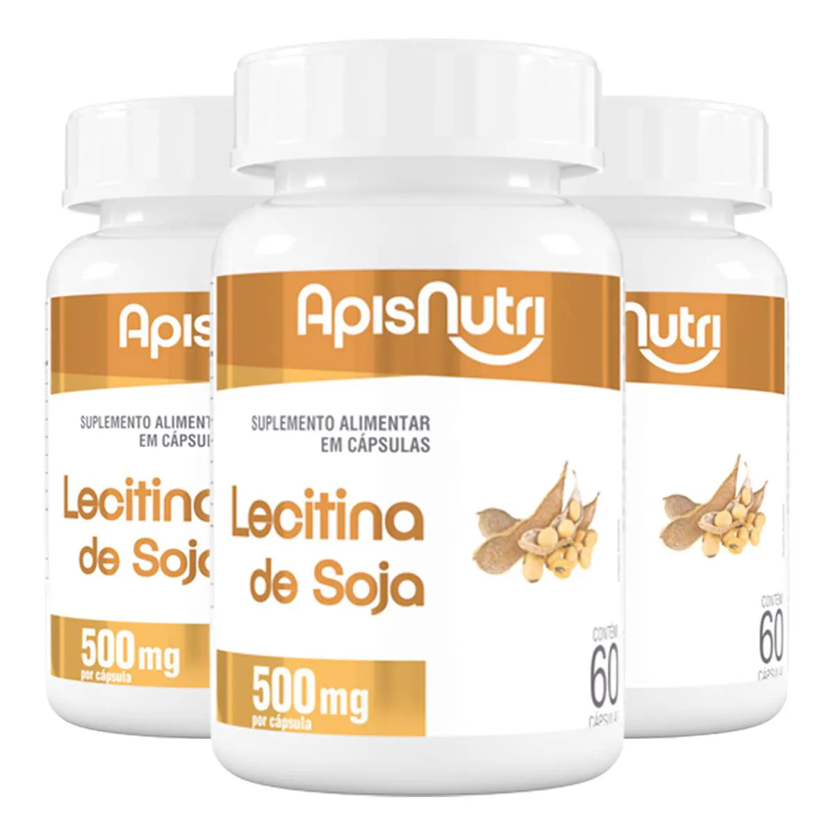 KIT 3 LECITINA DE SOJA 500MG APISNUTRI 60 CáPSULAS