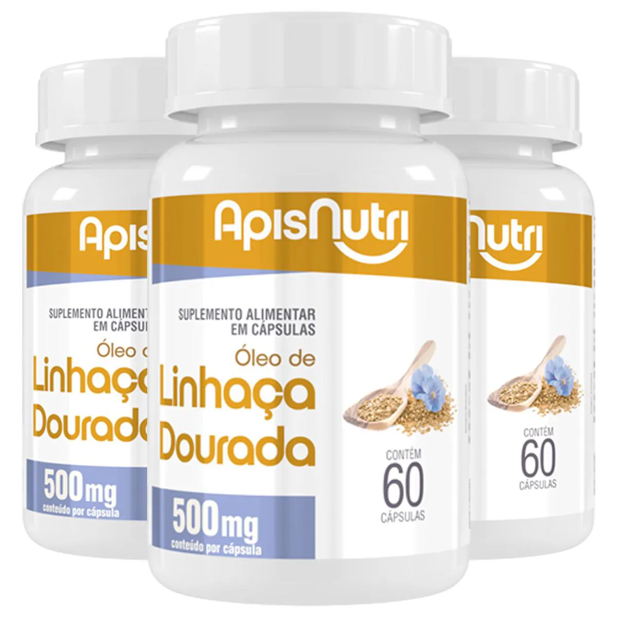 KIT 3 ÓLEO DE LINHAçA APISNUTRI 60 CáPSULAS