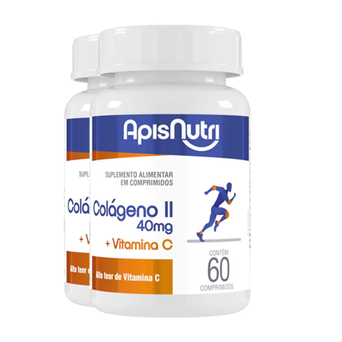 KIT 2 COLáGENO TIPO II + VITA C APISNUTRI 60 COMPRIMIDOS