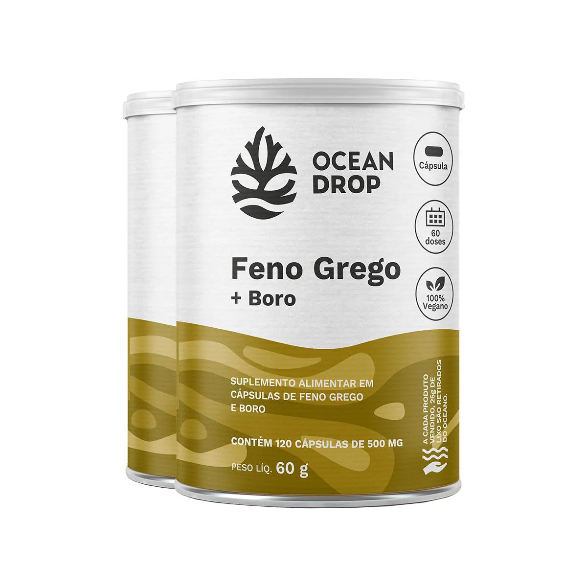KIT 2 FENO GREGO + BORO OCEAN DROP VEGANO 120 CáPSULAS