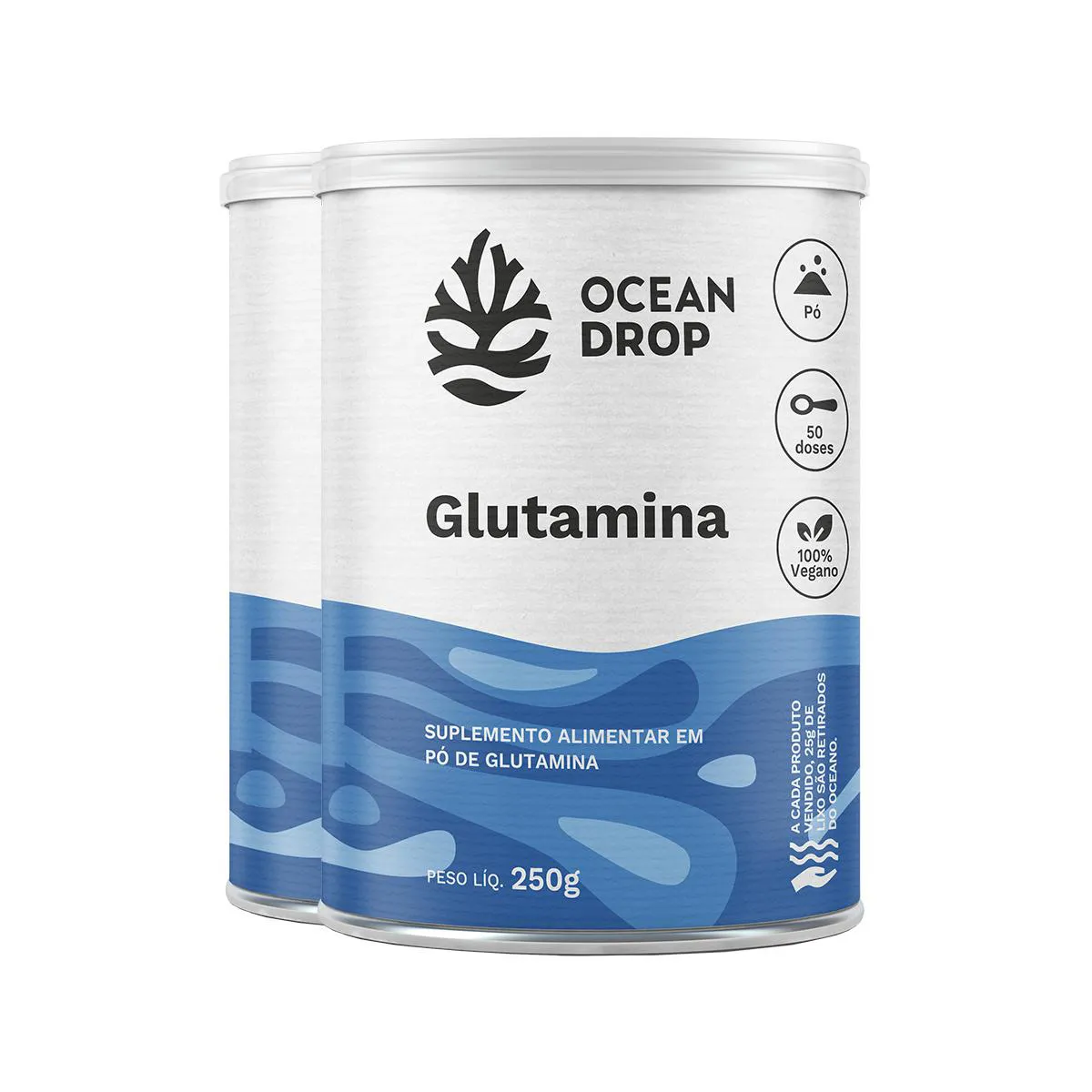 KIT 2 GLUTAMINA EM Pó OCEAN DROP VEGANO 250G