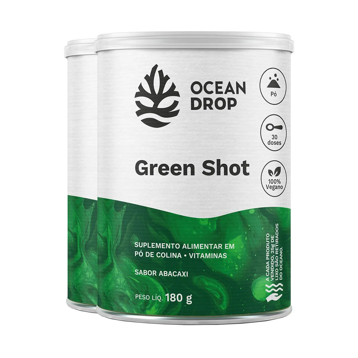 KIT 2 GREEN SHOT OCEAN DROP VEGANO 180G SABOR ABACAXI