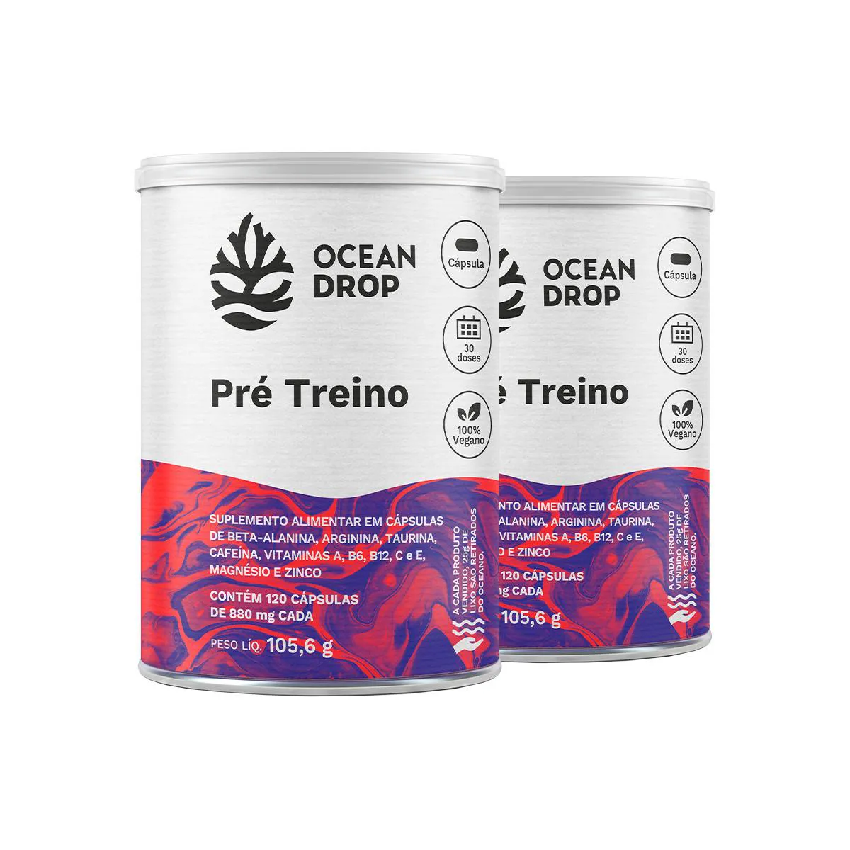 KIT 2 PRé TREINO OCEAN DROP VEGANO 120 CáPSULAS