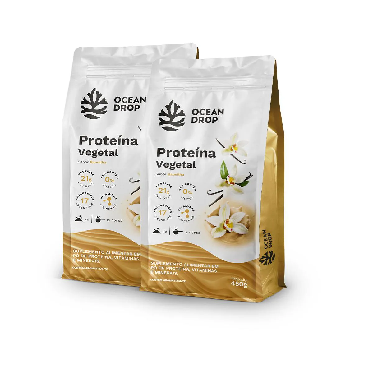 KIT 2 PROTEíNA VEGETAL OCEAN DROP 450G SABOR BAUNILHA