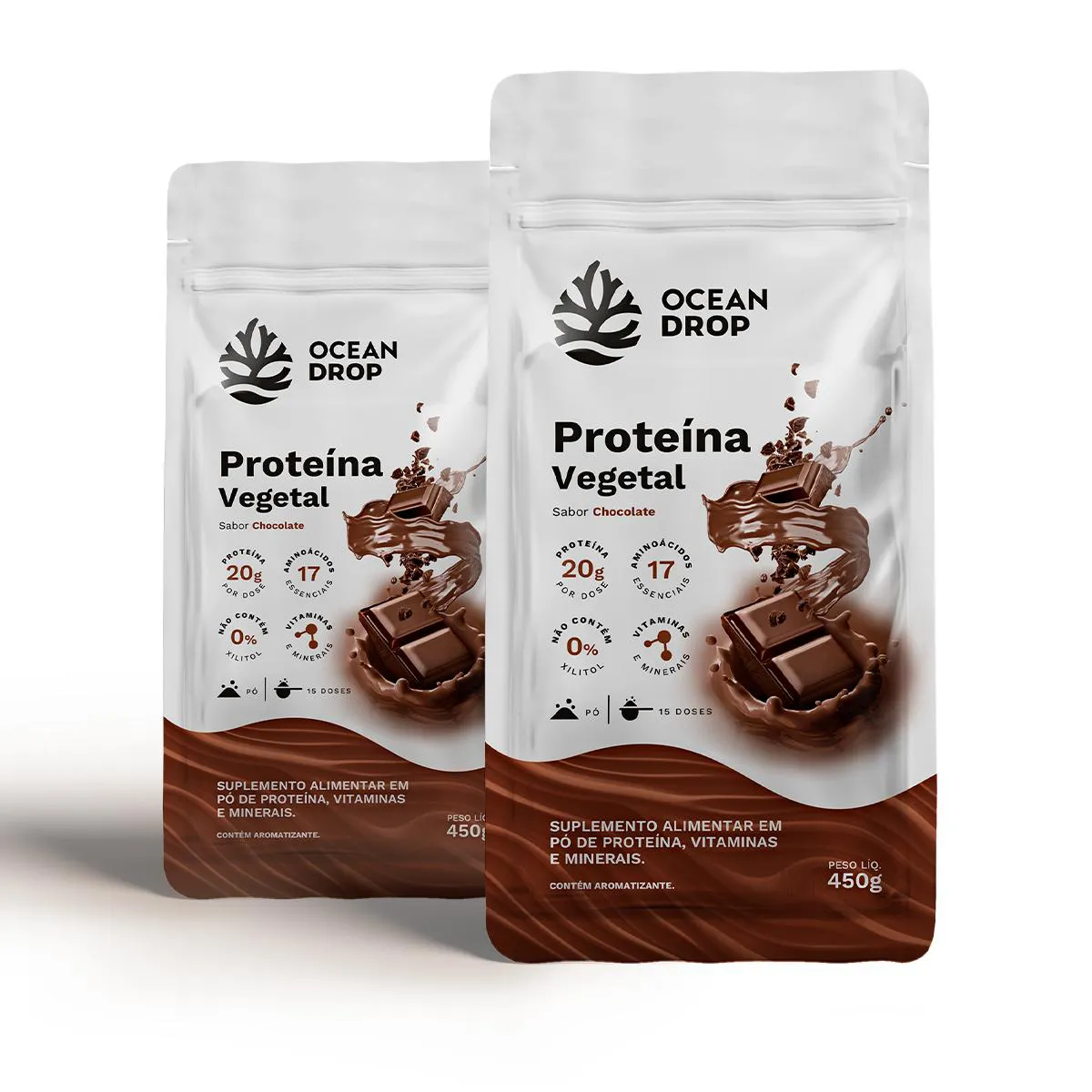KIT 2 PROTEíNA VEGETAL OCEAN DROP 450G SABOR CHOCOLATE