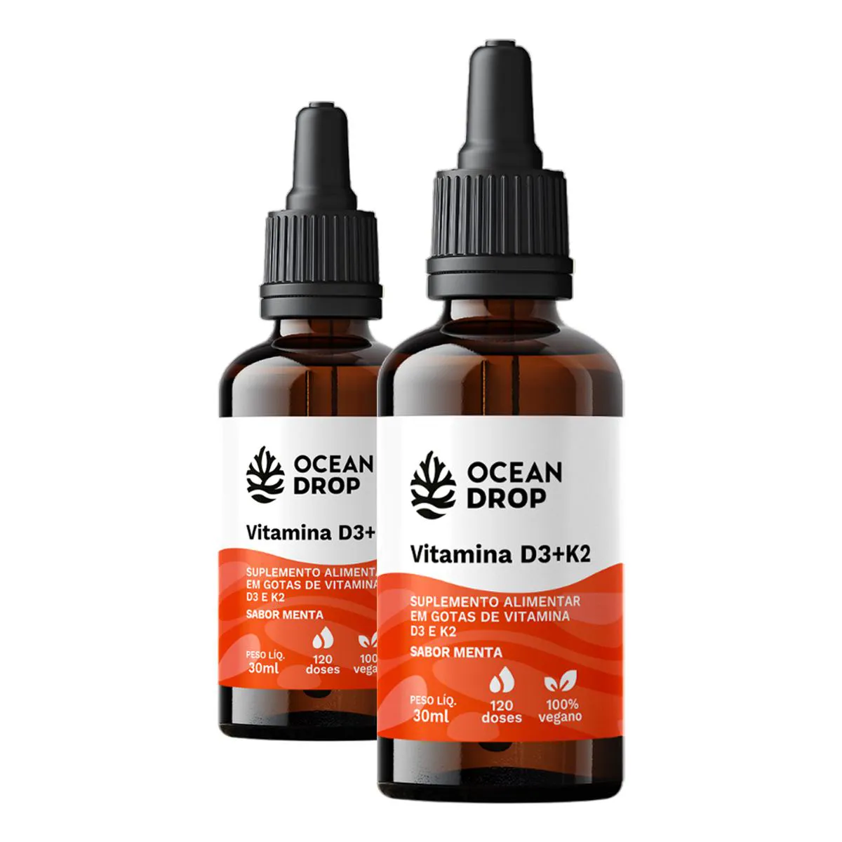 KIT 2 VITAMINA D3 + K2 EM GOTAS OCEAN DROP 30ML SABOR MENTA