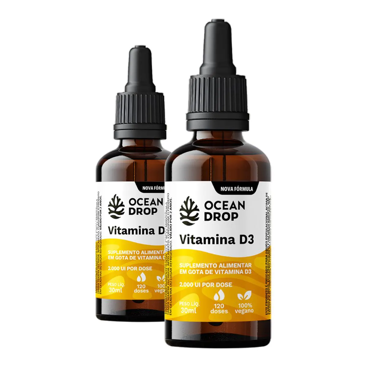 KIT 2 VITAMINA D3 2000 UI EM GOTAS OCEAN DROP VEGANA 30ML