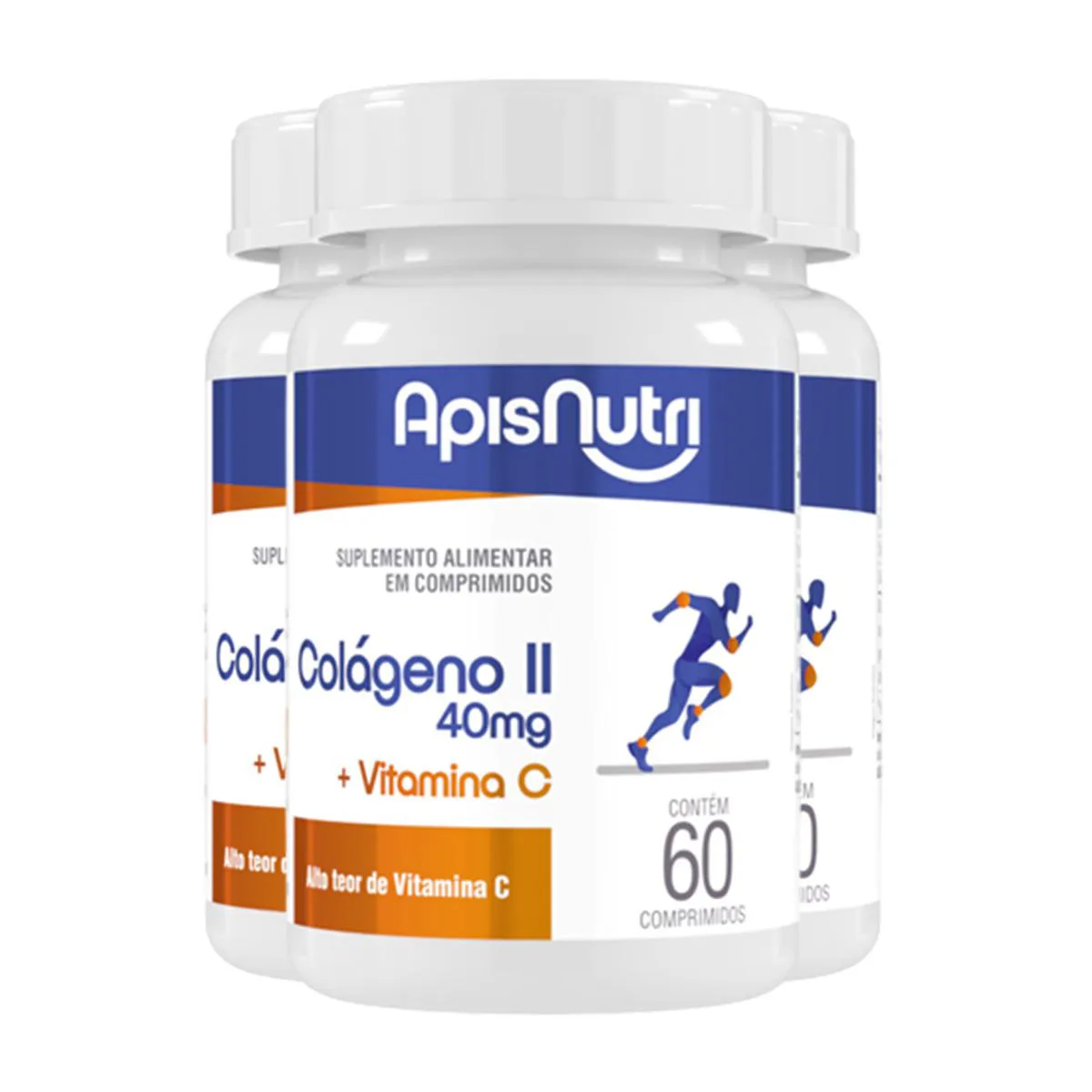 KIT 3 COLáGENO TIPO II + VITA C APISNUTRI 60 COMPRIMIDOS