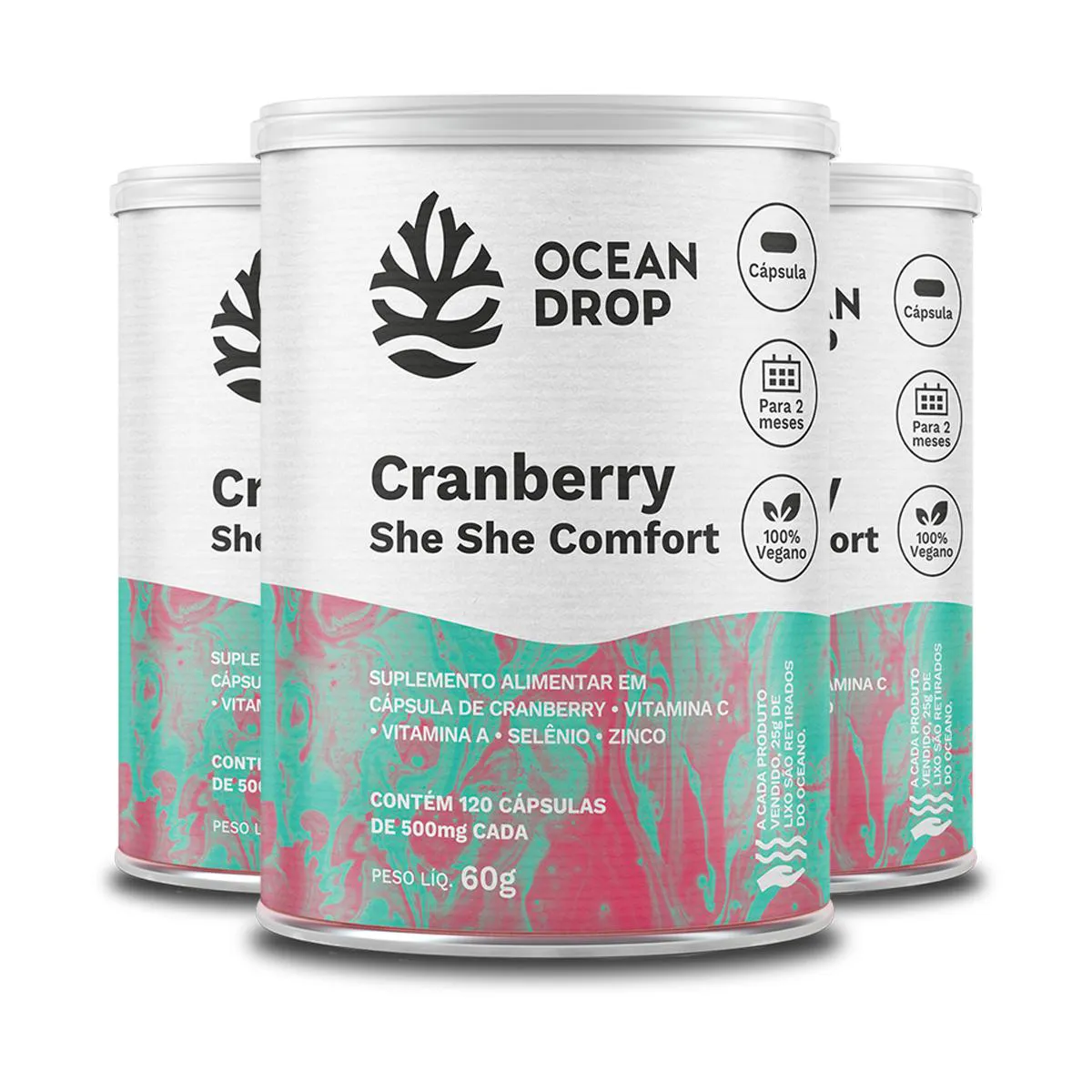 KIT 3 CRANBERRY SHE SHE COMFORT OCEAN DROP 120 CáPSULAS