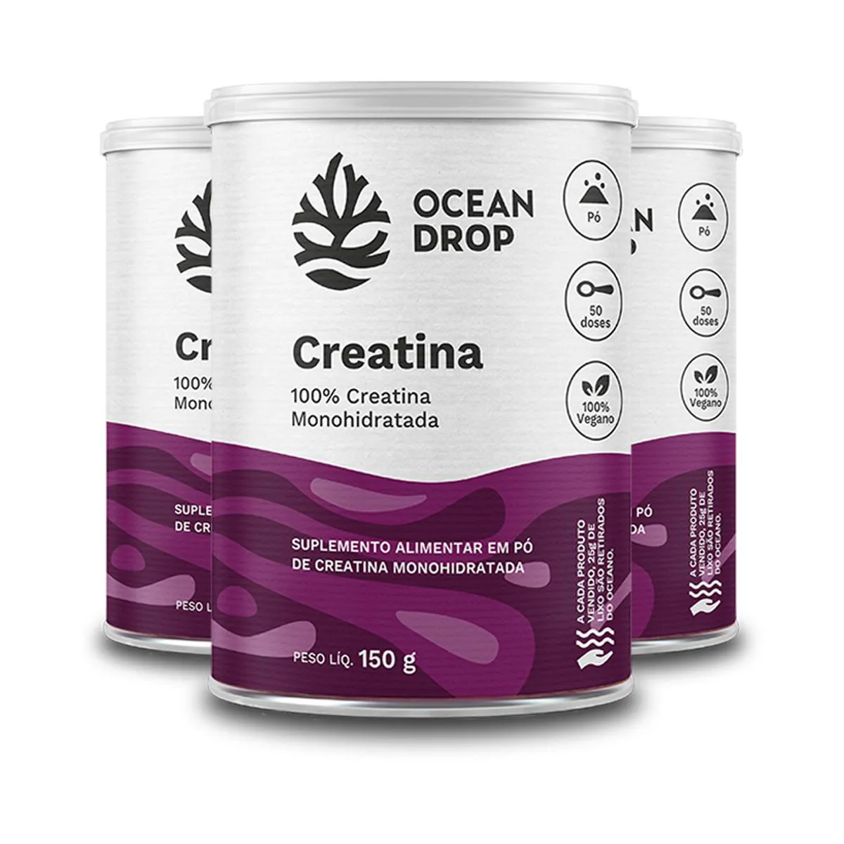 KIT 3 CREATINA MONOHIDRATADA OCEAN DROP VEGANA 150G