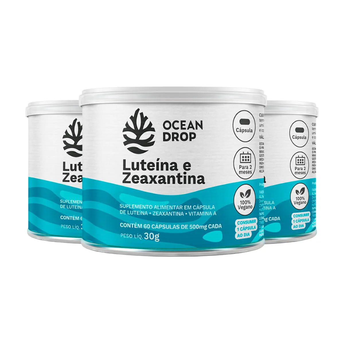 KIT 3 LUTEíNA E ZEAXANTINA OCEAN DROP VEGANA 60 CáPSULAS