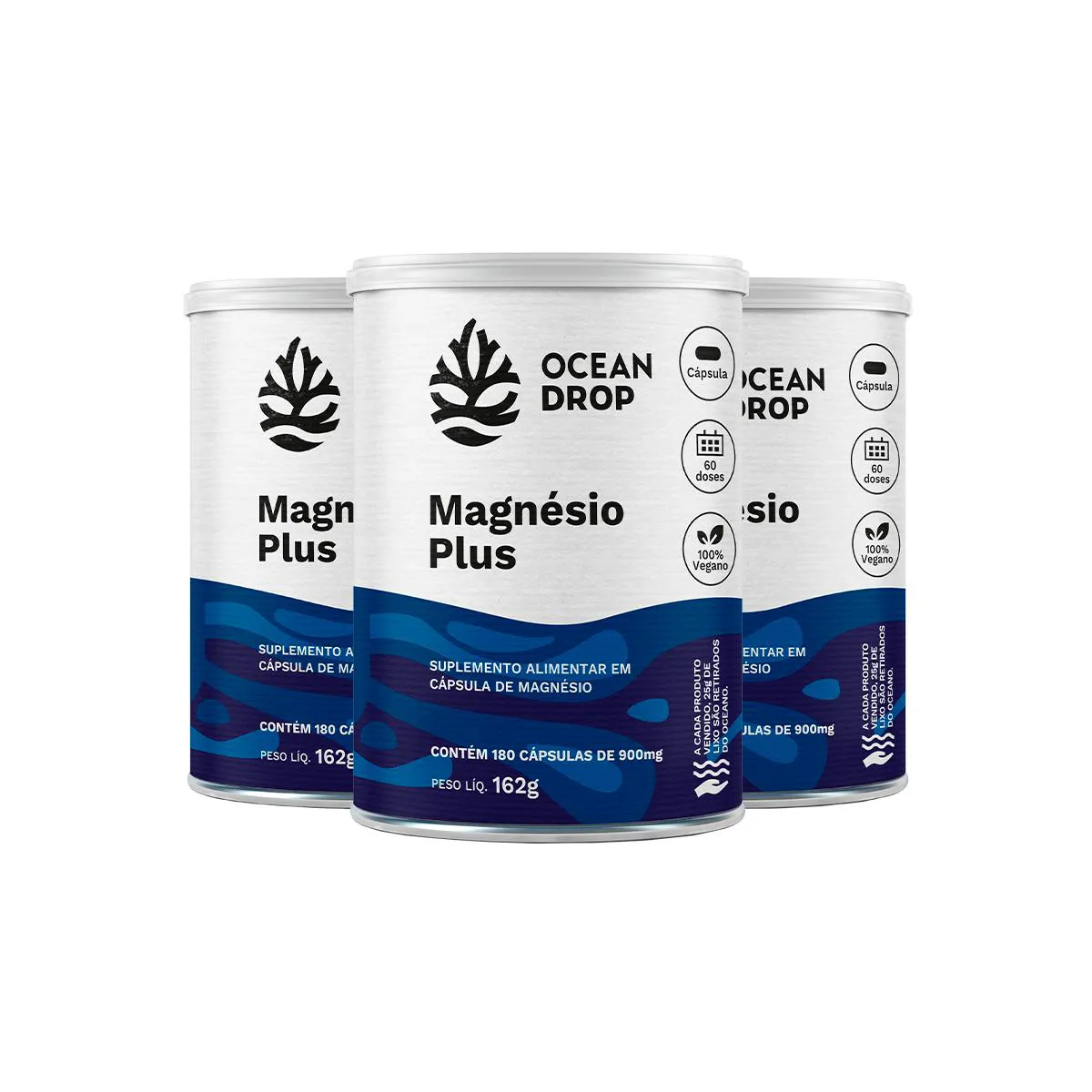 KIT 3 MAGNéSIO PLUS OCEAN DROP VEGANO 180 CáPSULAS