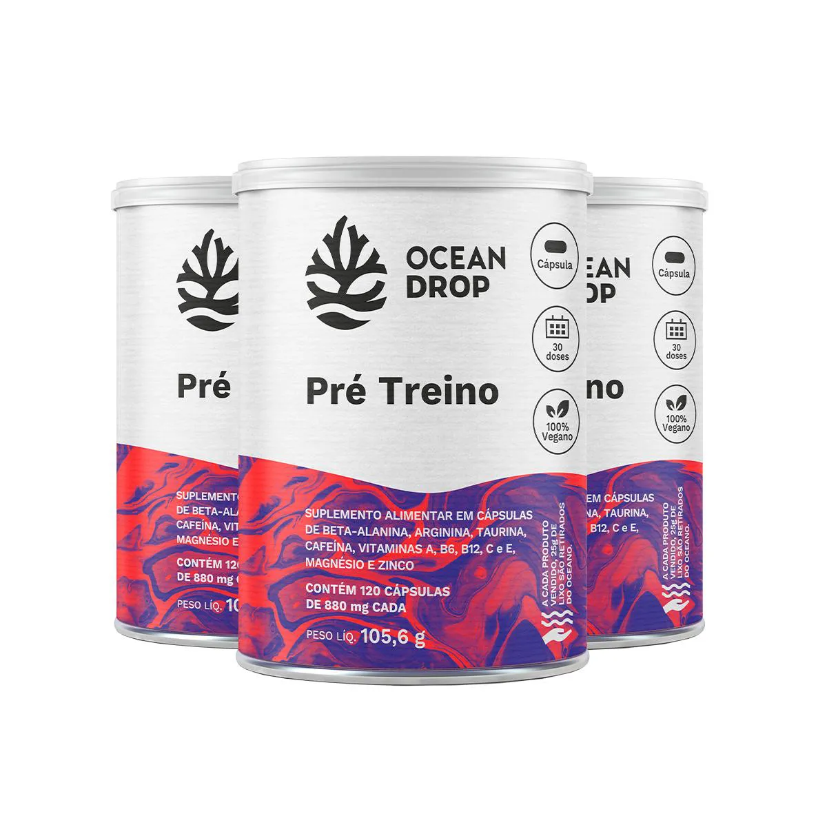 KIT 3 PRé TREINO OCEAN DROP VEGANO 120 CáPSULAS