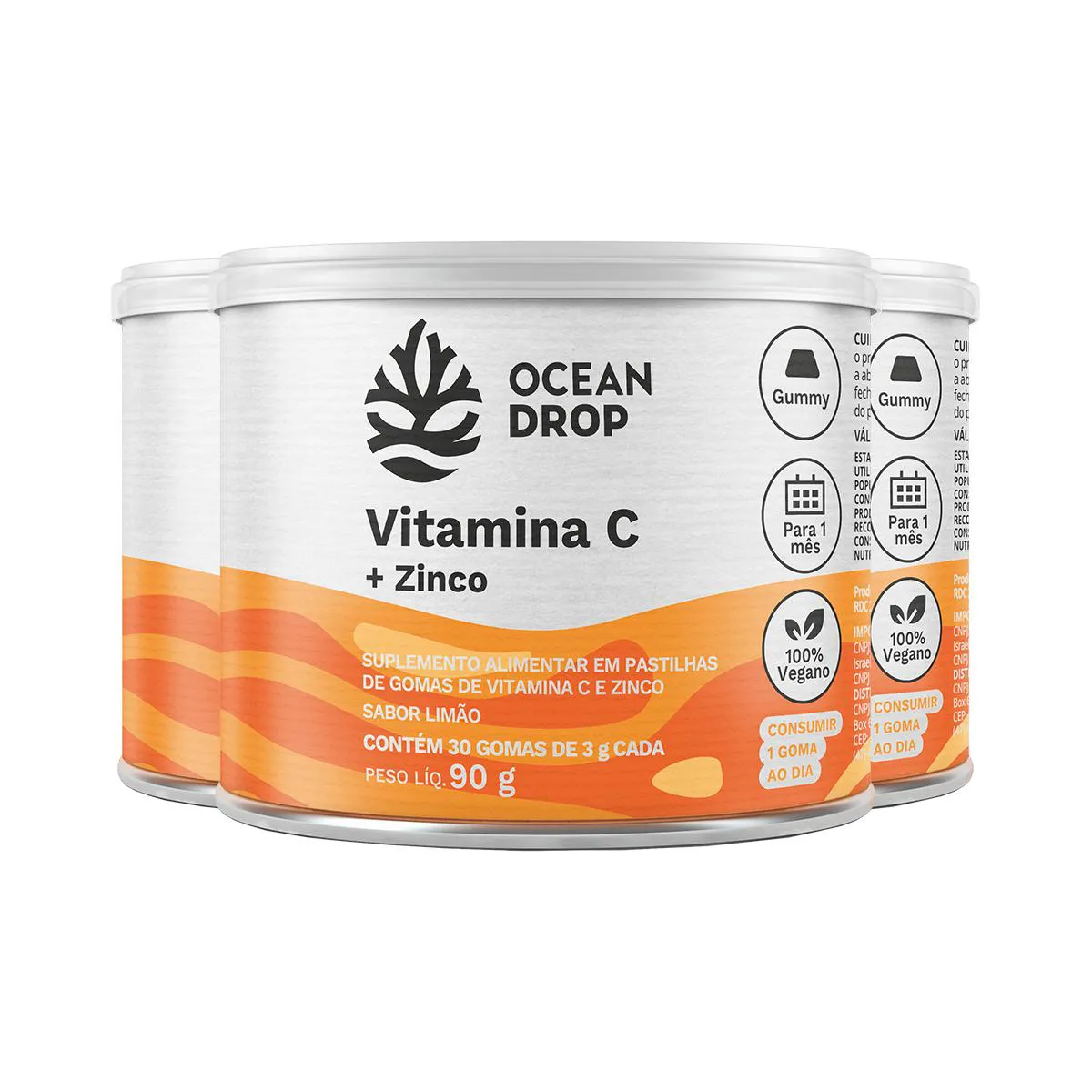 KIT 3 VITAMINA C + ZINCO OCEAN DROP 30 GOMAS SABOR LIMãO