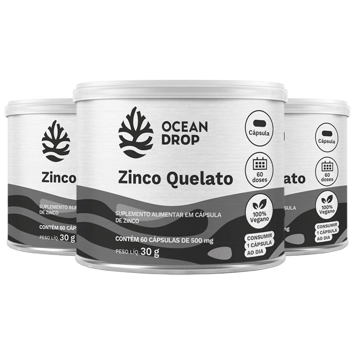 KIT 3 ZINCO QUELATO OCEAN DROP VEGANO 60 CáPSULAS