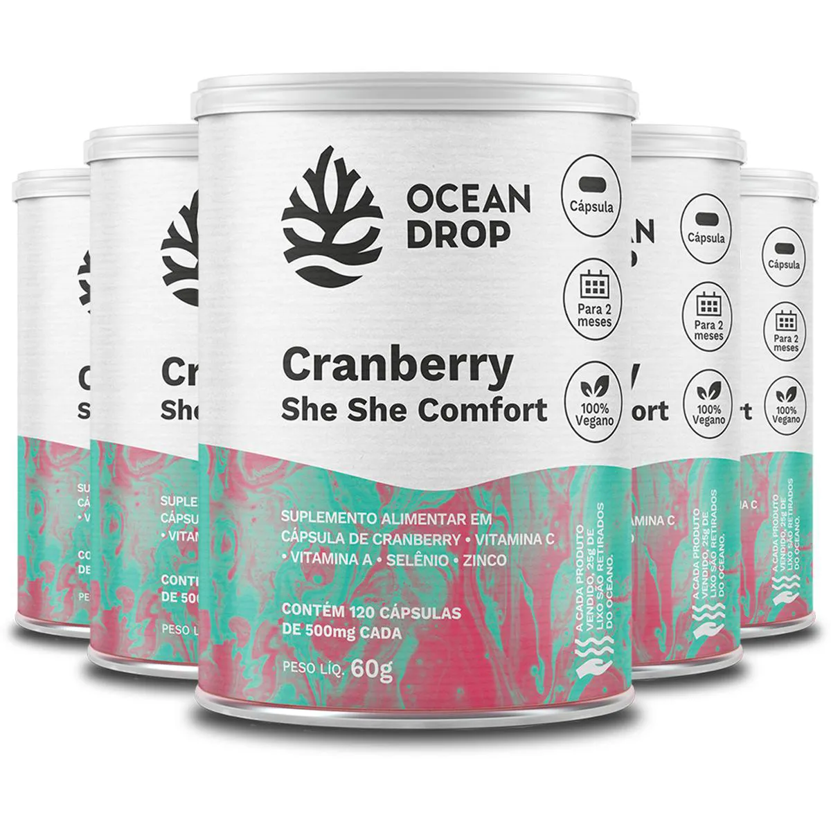 KIT 5 CRANBERRY SHE SHE COMFORT OCEAN DROP 120 CáPSULAS