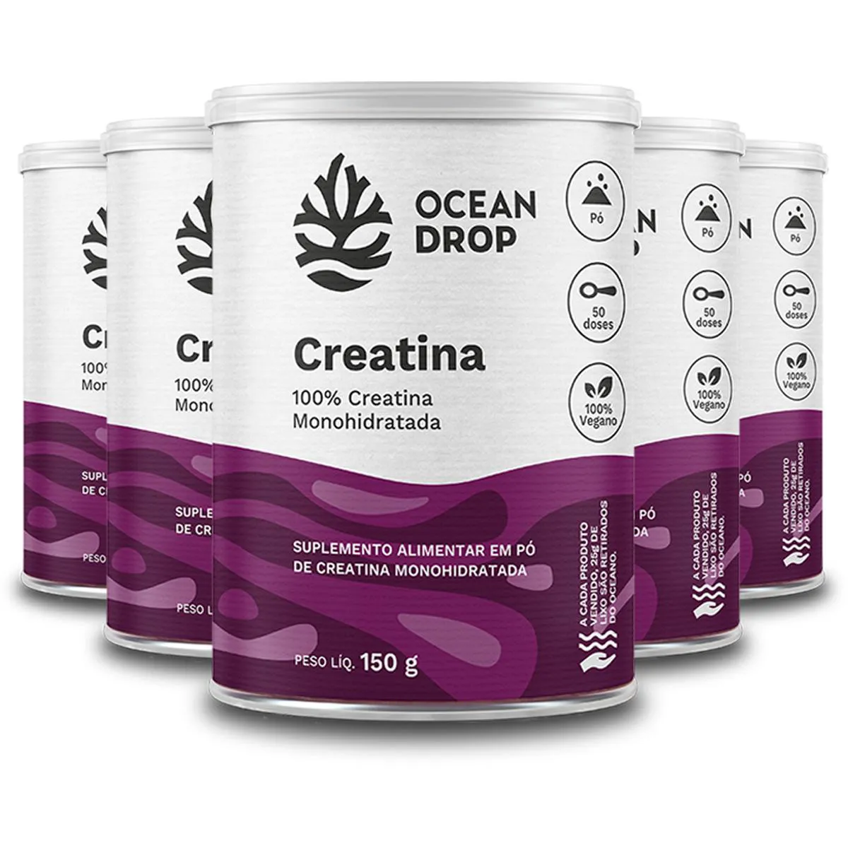 KIT 5 CREATINA MONOHIDRATADA OCEAN DROP VEGANA 150G