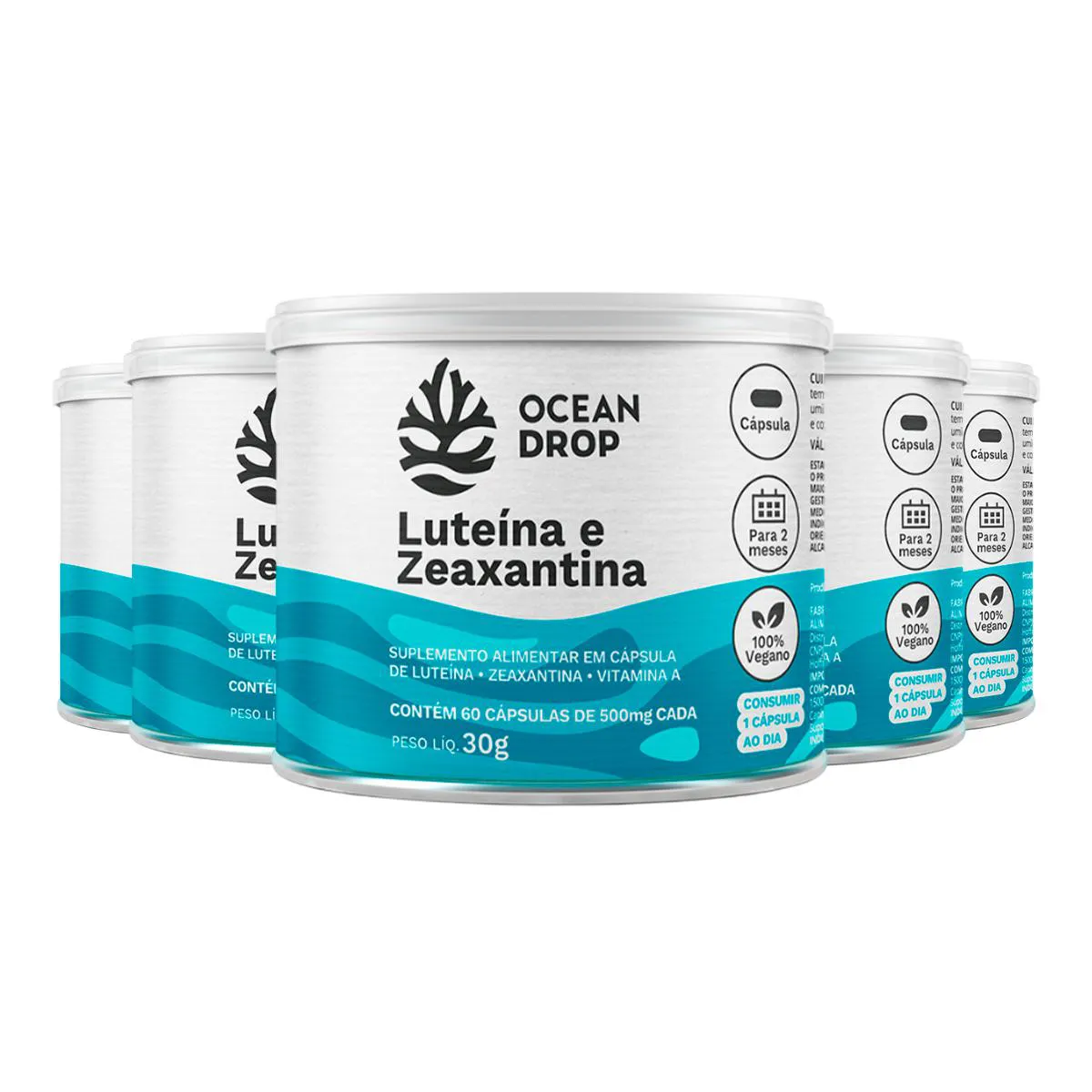 KIT 5 LUTEíNA E ZEAXANTINA OCEAN DROP VEGANA 60 CáPSULAS