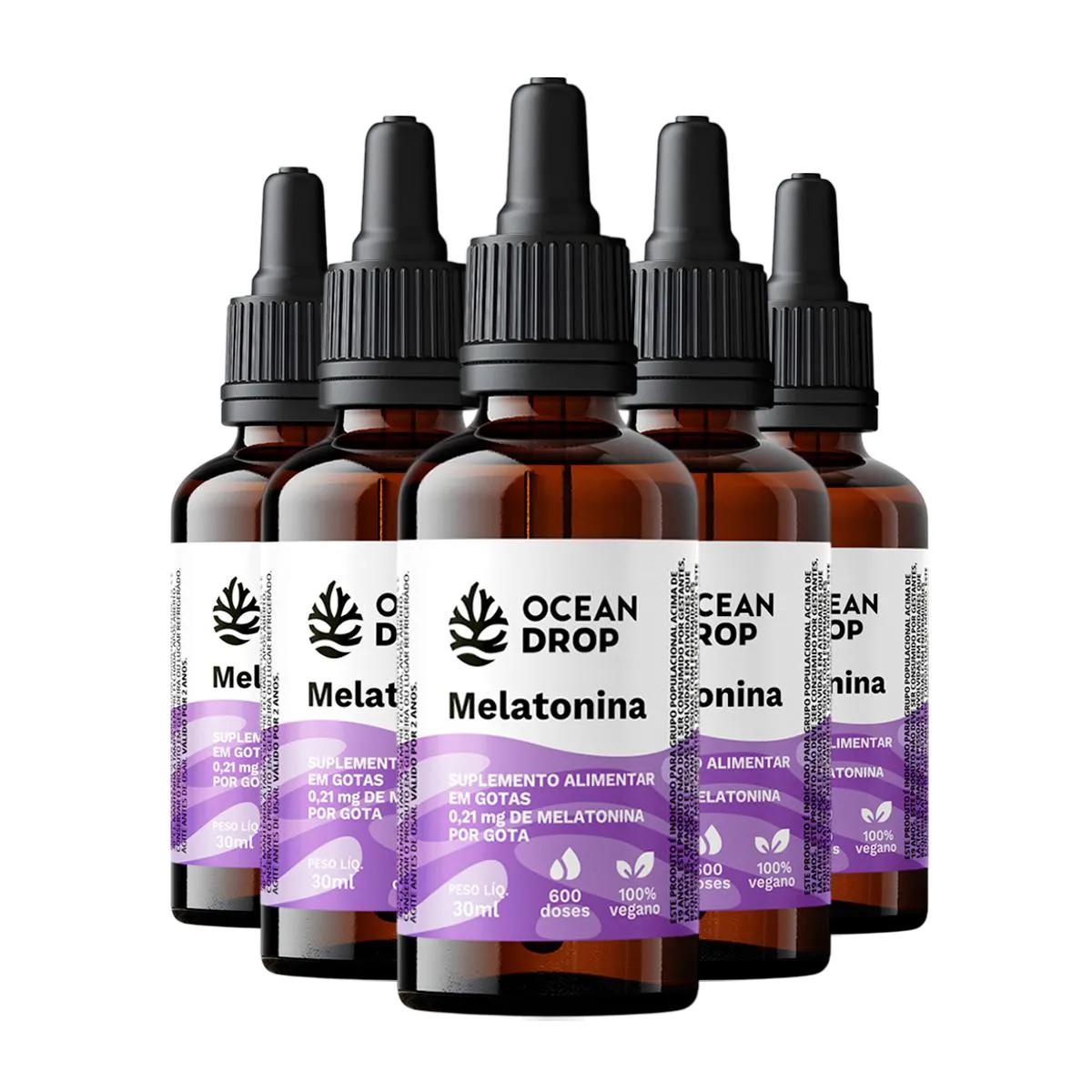 KIT 5 MELATONINA EM GOTAS OCEAN DROP VEGANA 30ML