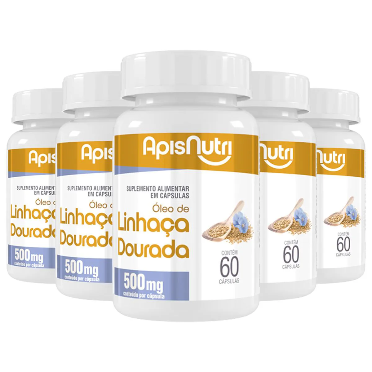 KIT 5 ÓLEO DE LINHAçA APISNUTRI 60 CáPSULAS