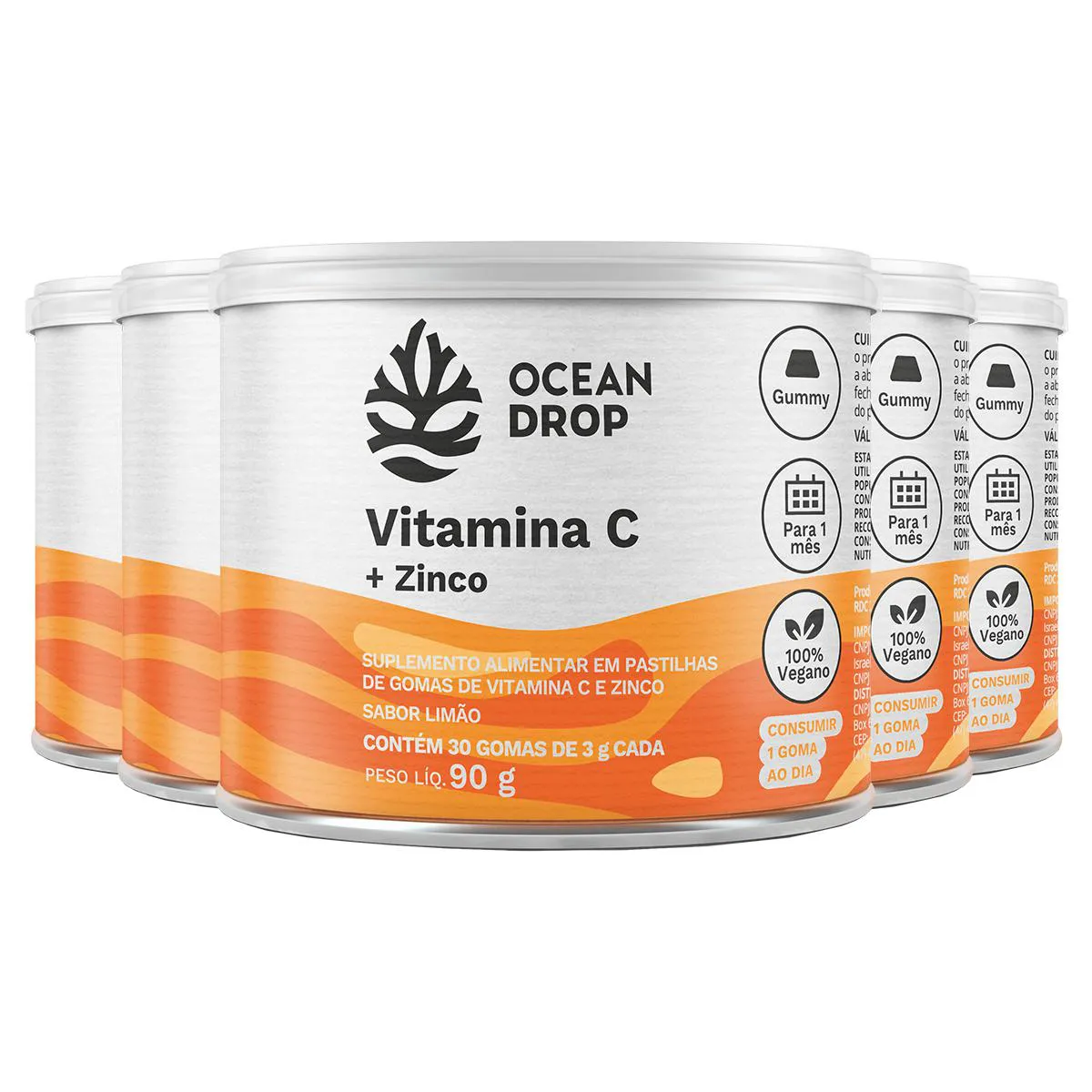 KIT 5 VITAMINA C + ZINCO OCEAN DROP 30 GOMAS SABOR LIMãO