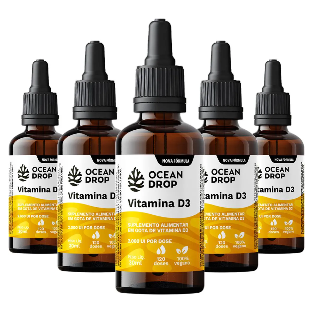 KIT 5 VITAMINA D3 2000 UI EM GOTAS OCEAN DROP VEGANA 30ML