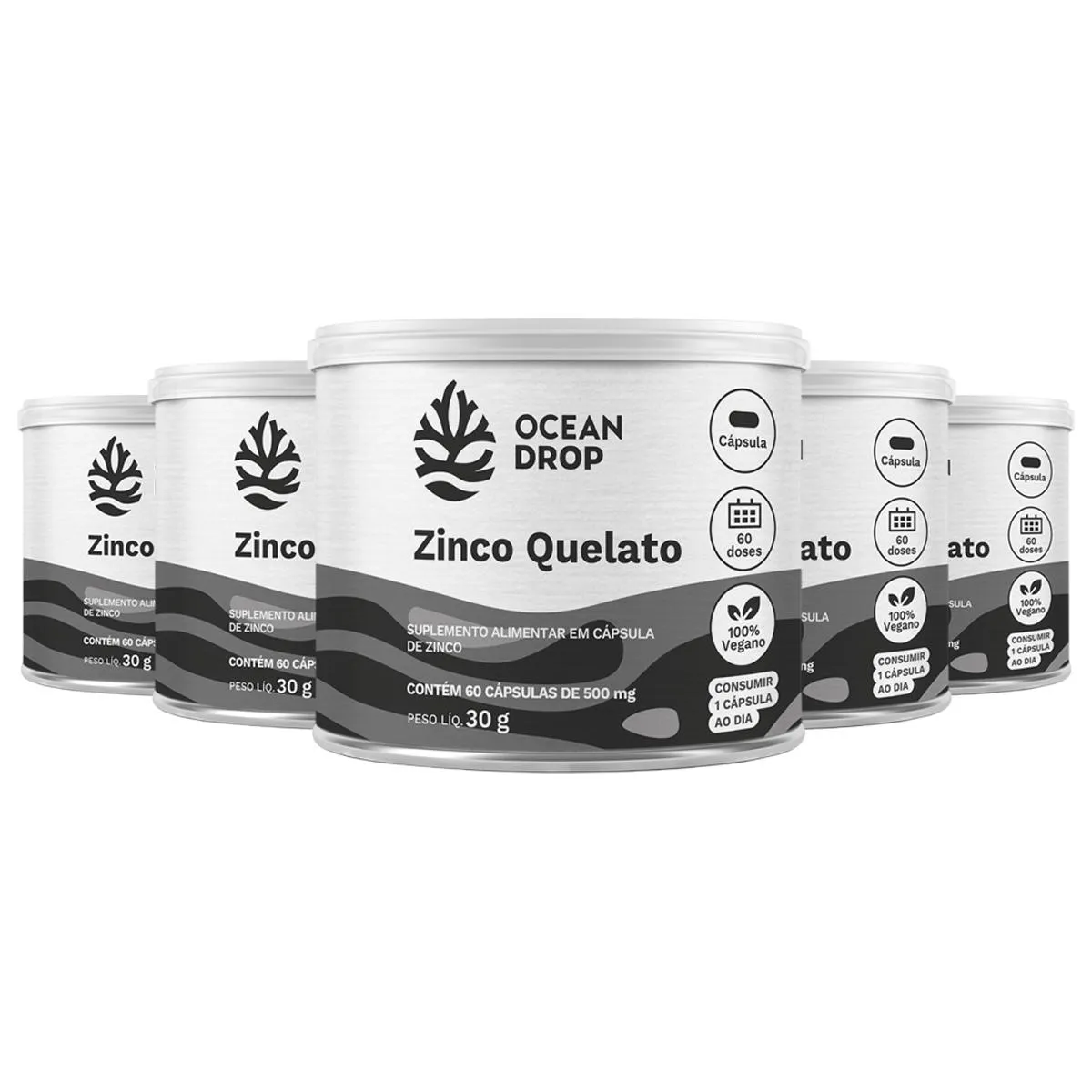 KIT 5 ZINCO QUELATO OCEAN DROP VEGANO 60 CáPSULAS