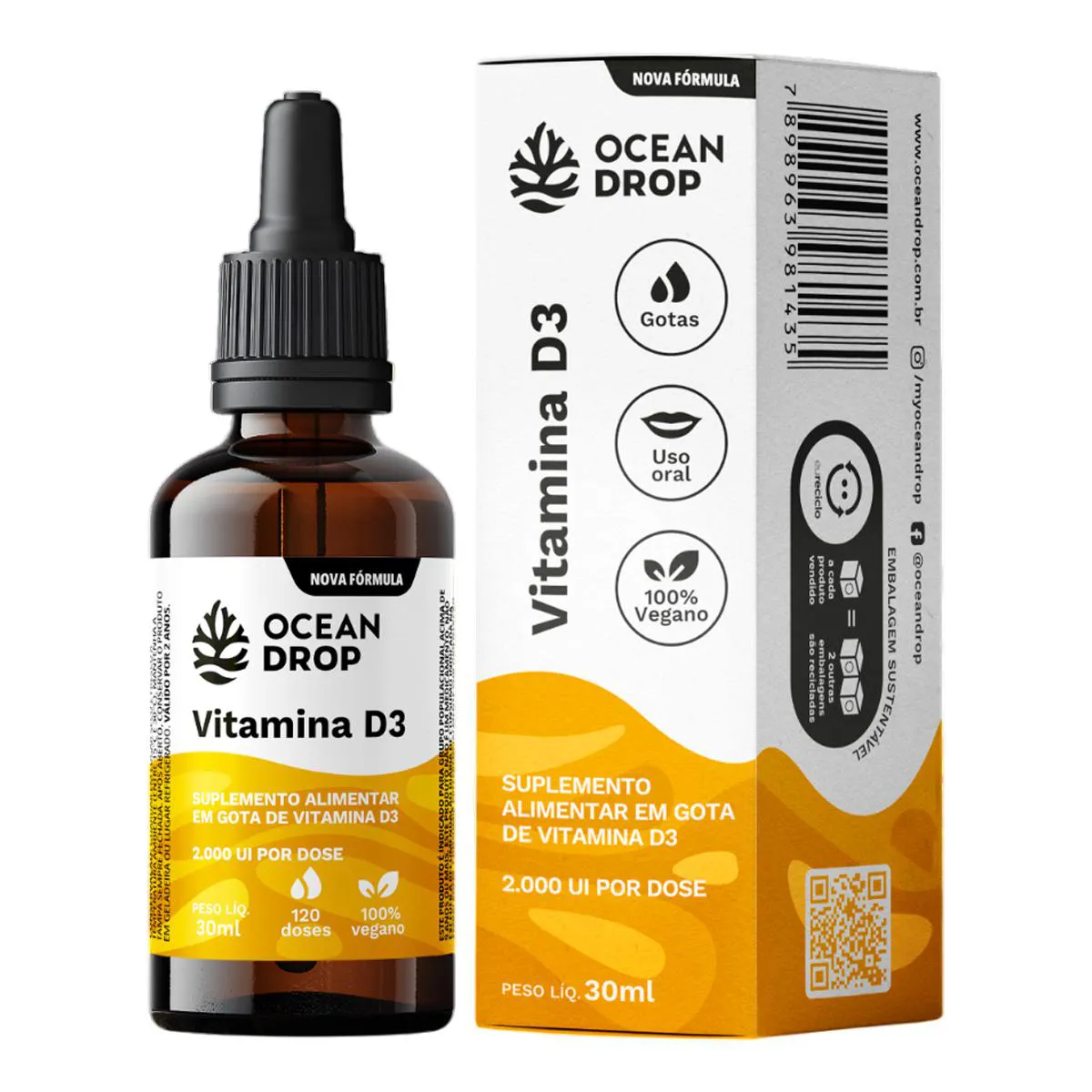 VITAMINA D3 2000 UI EM GOTAS OCEAN DROP VEGANA 30ML