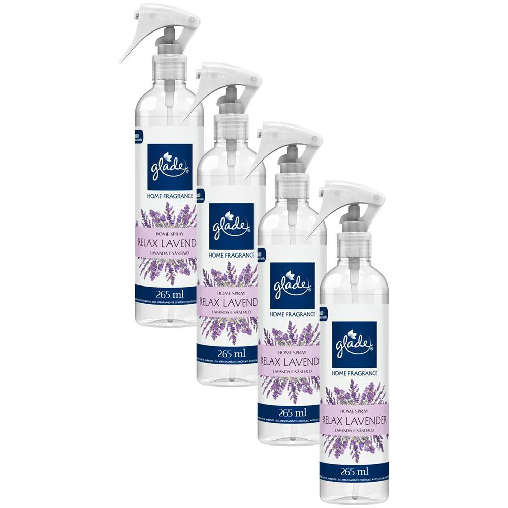 KIT 4 ODORIZADOR AMBIENTE RELAX LAVENDER GLADE HOME FRAGRANCE FRASCO 265ML CADA