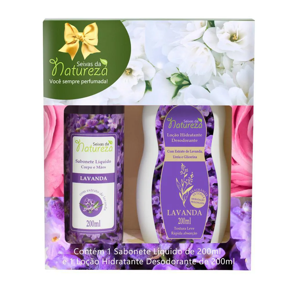 AROMÁTICA SEIVAS DA NATUREZA ESTOJO HIDRATANTE LAVANDA 200ML E SABONETE LÍQUIDO 200ML